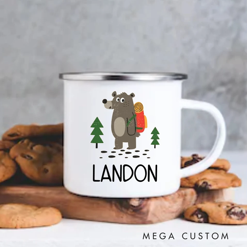 Personalized Kid Camp Hiking Mug Custom Mug Bear Hiking Hot Cocoa Gift for Kid Outdoors Hiking Lovers