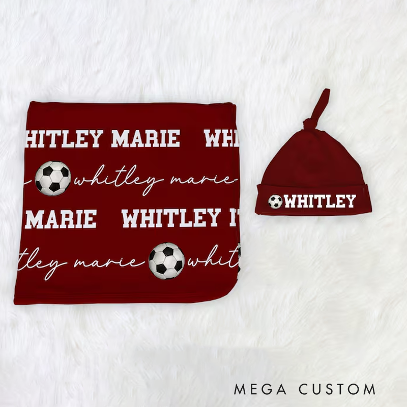 Personalized Soccer Baby Blanket Set Name Soft Fleece Sport Design Perfect Baby Shower or Newborn Gift