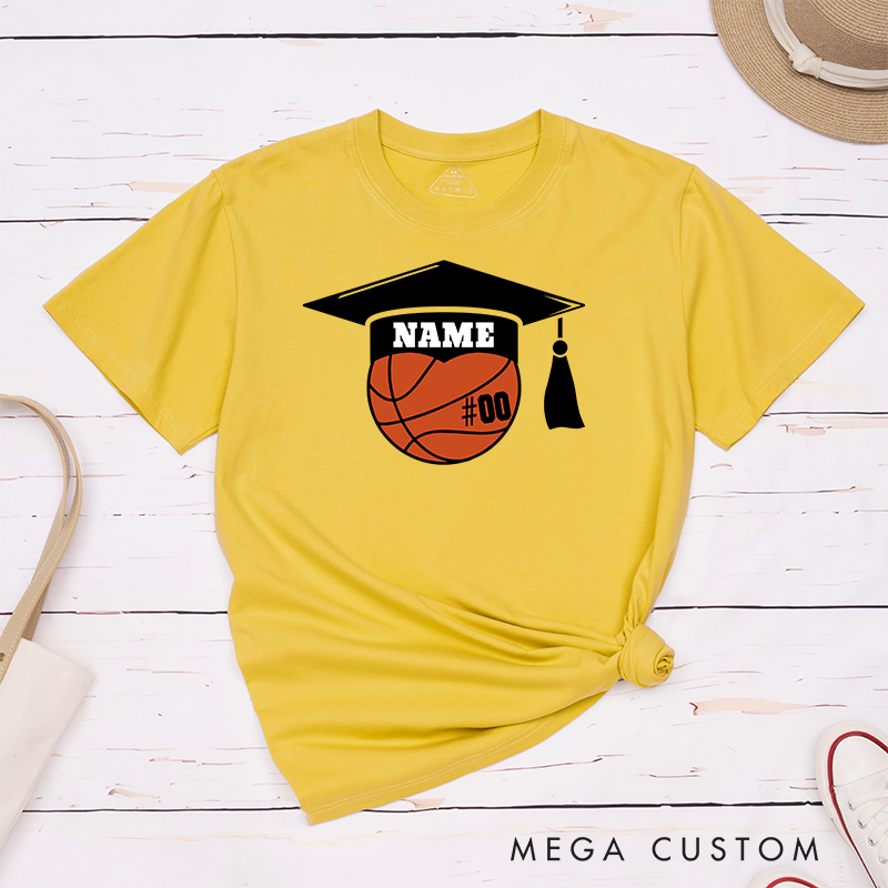 Personalized Basketball Graduation T-Shirt with Custom Name and Number – The Perfect Gift for Players, Fans, and Graduates to Celebrate Their Big Day