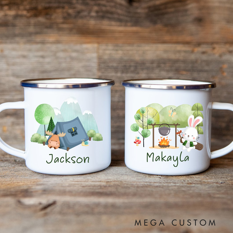 Personalized Kids Camping Mug Custom Kids Camping Cup Kids Camping Enamel Mug Campfire Mug Unbreakable Kids Woodland Mug
