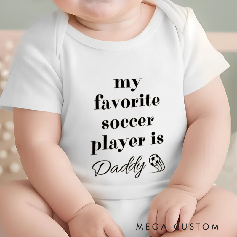 Personalized Soccer Baby Onesie with Minimal Text and Soccer Graphic, made from Soft Cotton Fabric with Editable Name or Title