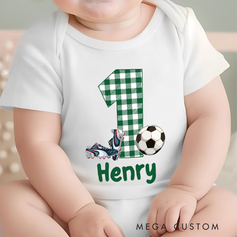 Personalized Soccer Baby Romper Custom Soccer Baby Bodysuit Baby Boy Soccer Outfit Game Day Baby Romper Sports Baby Gift