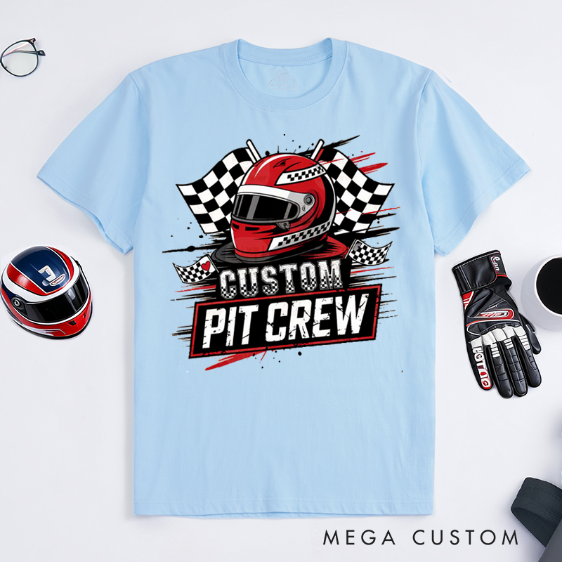 Personalized Racing Pit Crew T-Shirt Custom Name Motorsport Team Tee Gift for Racers and Crew Members