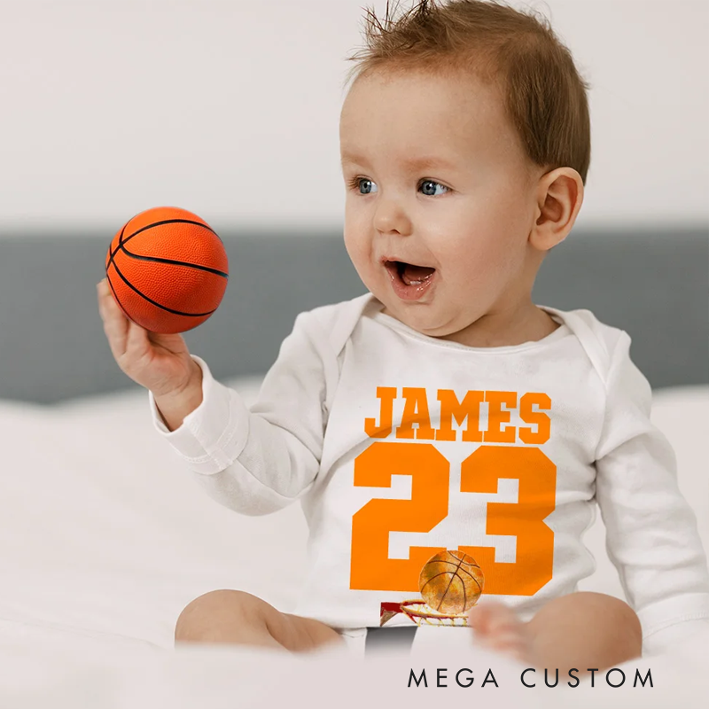 Personalized Football Basketball Sport Theme 100% Cotton Game Day Baby Bodysuit with Name and Number Birthday Baby Shower Gift for Newborns