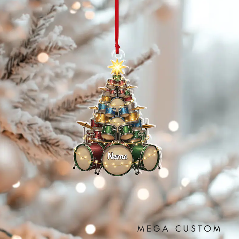 Personalized Drum 2D Flat Acrylic Ornament Custom Drummer Christmas Ornament Musician Tree Decor Gift for Drum Players