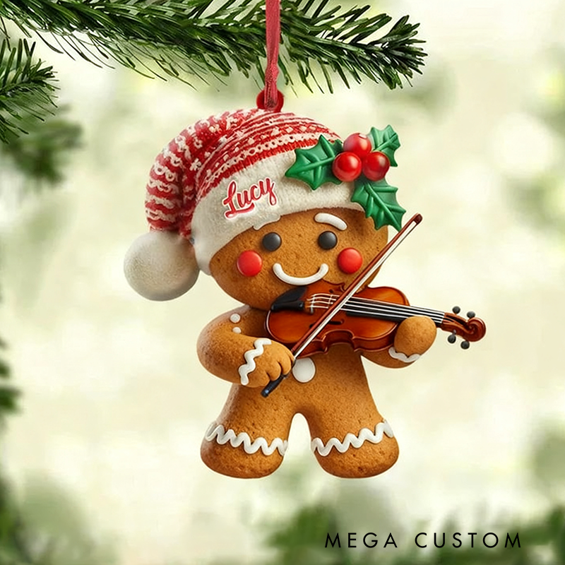 Personalized Gingerbread Playing Piano Ornament Custom Name Ukulele Christmas Tree Ornament Music Band Ornament