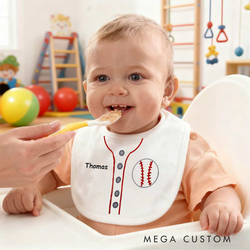 Personalized Baseball Baby Bib Baby Bib with Name Feeding Accessory Baby Shower Welcome Christmas Gift for Baby Kid