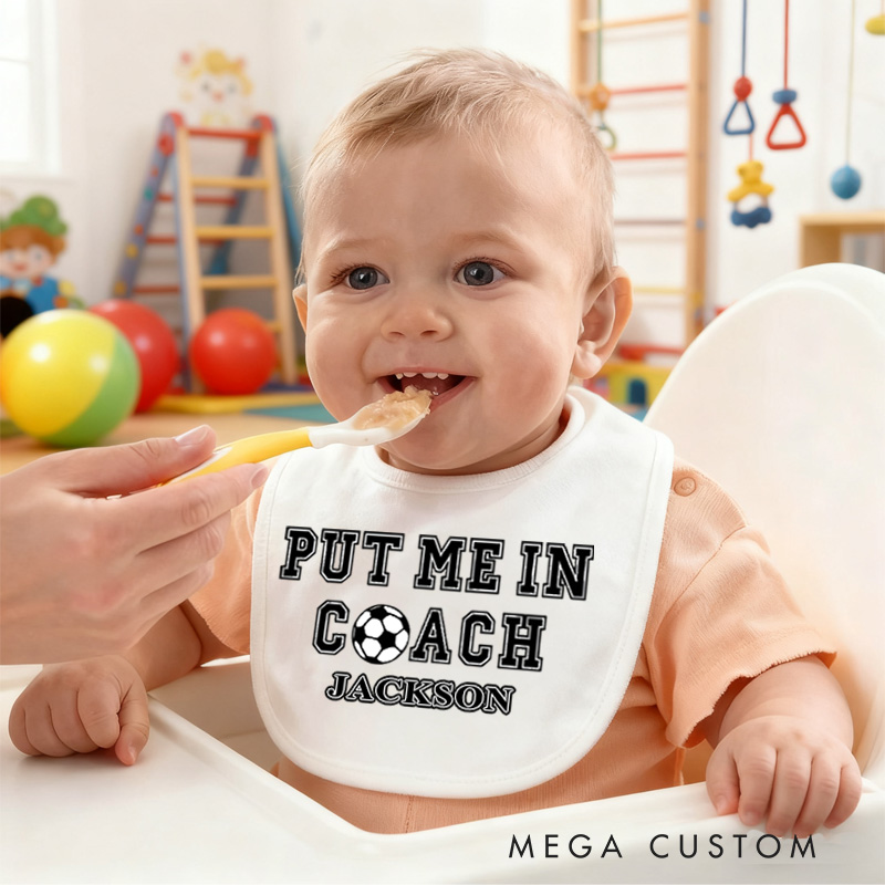 Personalized Soccer Quote Name Custom Baby Gift Funny Sports Fan Cute Playtime Outfit Soft Comfortable Baby Bib