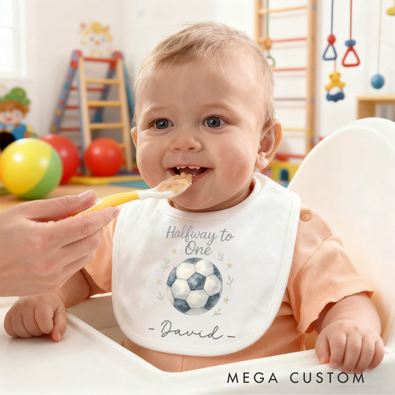 Personalized Soccer Ball Name Custom Baby Gift Cute Sports Fan Waiting For Goals Fun Soft Comfortable Baby Bib