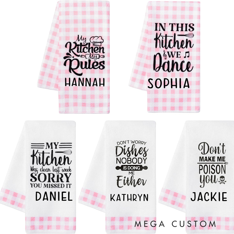 Personalized 5Pcs Kitchen Kitchen Towel Bakers Dish Towel with Name Absorbent Utensils Themed Cleaning Dishcloth for Baking Lover Gift