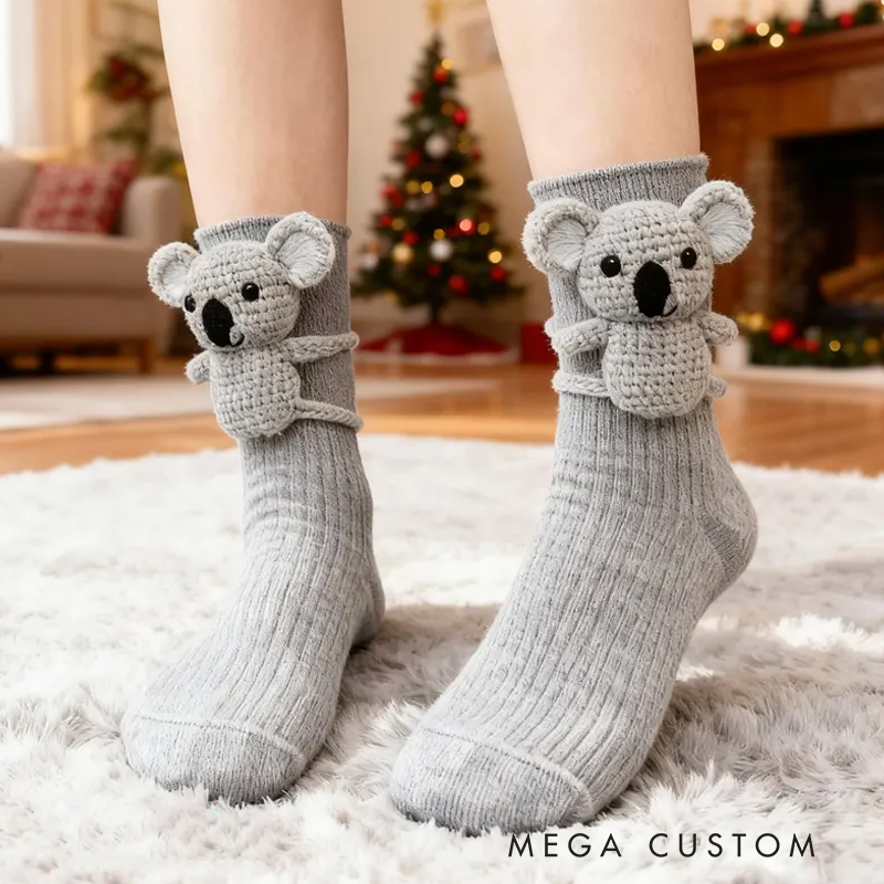 Personalized 3D Knit Animal Sloth Socks Koala Santa Claus Elk Panda Funny Animal Socks Hand Crocheted Funny Christmas Gift Warm Floor Socks