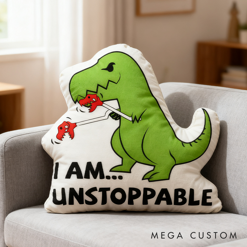Personalized I Am Unstoppable T-Rex Pillow Funny Kid Pillow Science Fiction Lover Pillow Gift for Geek Lover