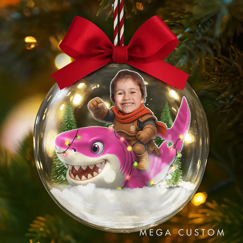Personalized 3D Acrylic Ornament Custom Photo Funny Kid Face Riding Shark
