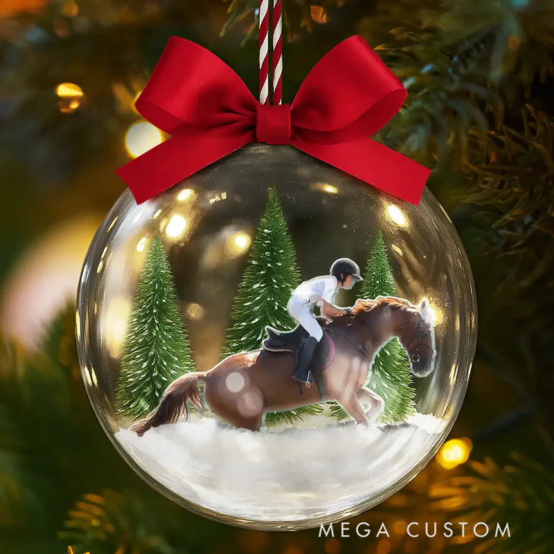 Personalized 3D Acrylic Ball Ornament Custom Photo Horse Riding Equestrian Lovers 