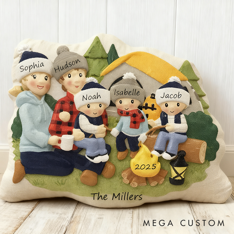 Personalized Graphic 3D Print Family Camping Pillow Family Camping Hiking Christmas Commemorative Pillow with Name Gift for Family