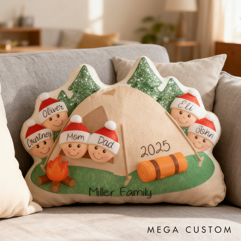 Personalized Camping Christmas Pillow Hiking Tent Camper Family Friend Gift for Her Him Kid Unique Stocking Stuffer Idea