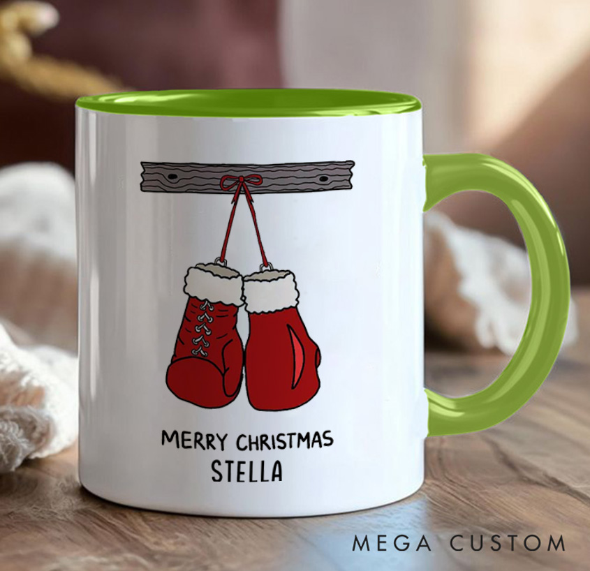 Personalized Christmas Fitness Mug with Santa Boxing Gloves Mug Gift Motivational Coffee Cup for Fitness Enthusiasts Bodybuilders and Gym Lovers