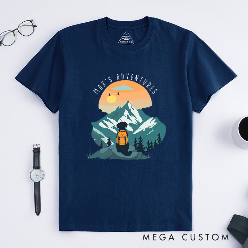 Personalized Adventure Buddy Dog Hiking T-Shirt Camping Mountain T-Shirt for Nature Traveling Outdoors Lover Gift