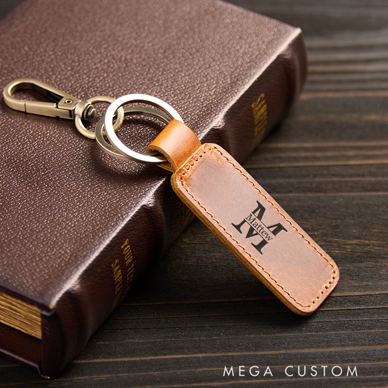 Personalized Leather Keychain for Him Custom Keychain with Name Engraved Leather Key Chain Anniversary Gift Groomsmen Gift Birthday Gift for Him