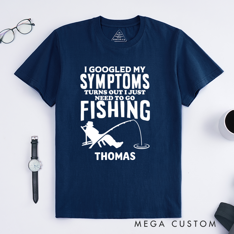 Personalized Fishing T-Shirt Funny Fishing T-Shirt I Googled My Symptoms Design Custom Name Sweatshirt Perfect Gift for Fishing Enthusiasts