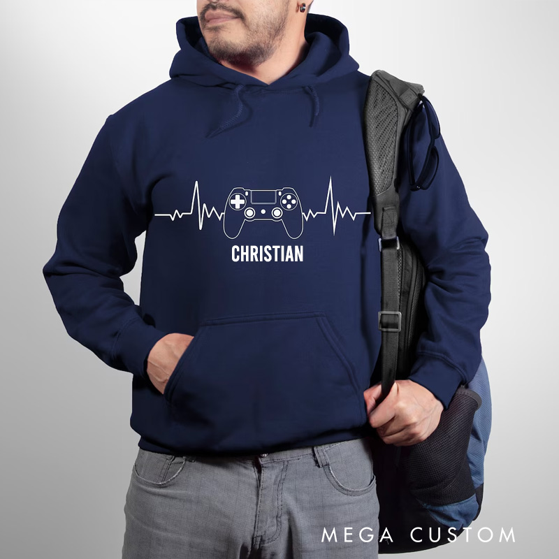 Personalized Video Game Heartbeat Hoodie Funny Gamer Sweatshirt Gift for Geek Game Lover