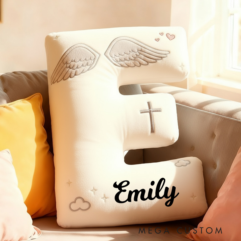 Personalized Letter Pillow Angle Wings Graphic 3D Print Custom Name Design Pillow for Family Gift