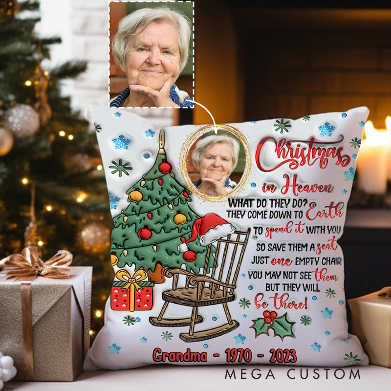 Personalized Photo Throw Pillow Christmas In Heaven Graphic 3D Print Pillow Memorial Gift for Loss of Loved One