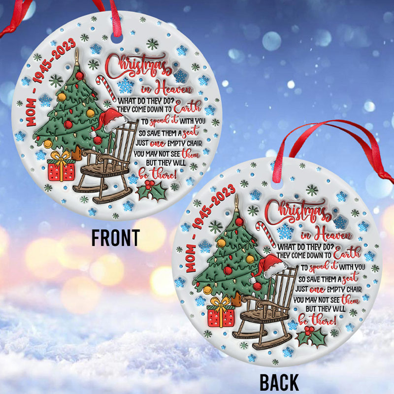 Personalized Ceramic Circle Ornament Christmas In Heaven Memorial Gift for Loss of Mother 4Christmas Ornament 
