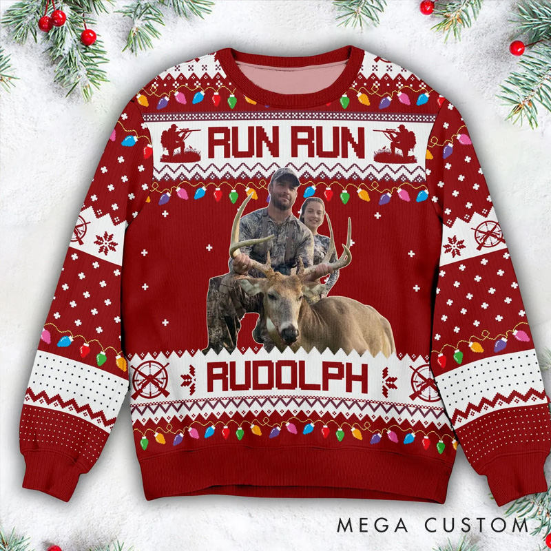 Personalized Hunting Photo Ugly Sweater Archery Bow Hunting Hunting Christmas Jumpers Xmas Ugly Sweater Party Gift for Hunting Lovers