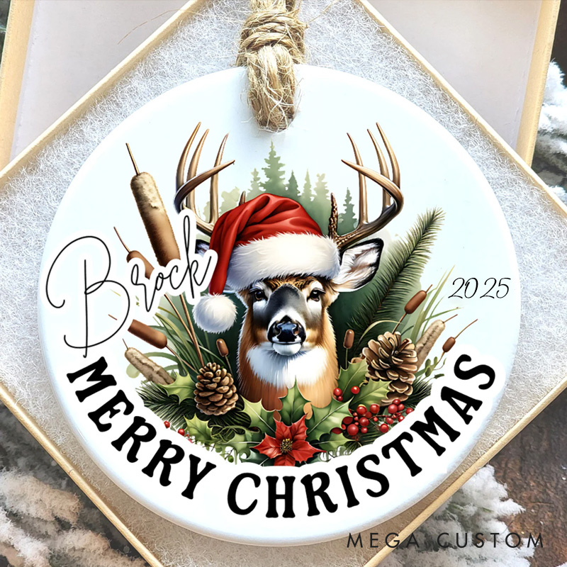 Personalized Custom Christmas Deer Ornament of Buck Deer Christmas Gift for Deer Hunter Outdoorsman Gift for Son Grandson Brother Him