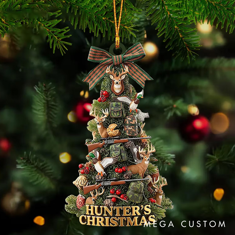 Personalized Hunter’s Christmas Ornament 2025 Custom Name Rustic Holiday Decor Gift for Hunters and Outdoor Lovers 2d Flat Onament