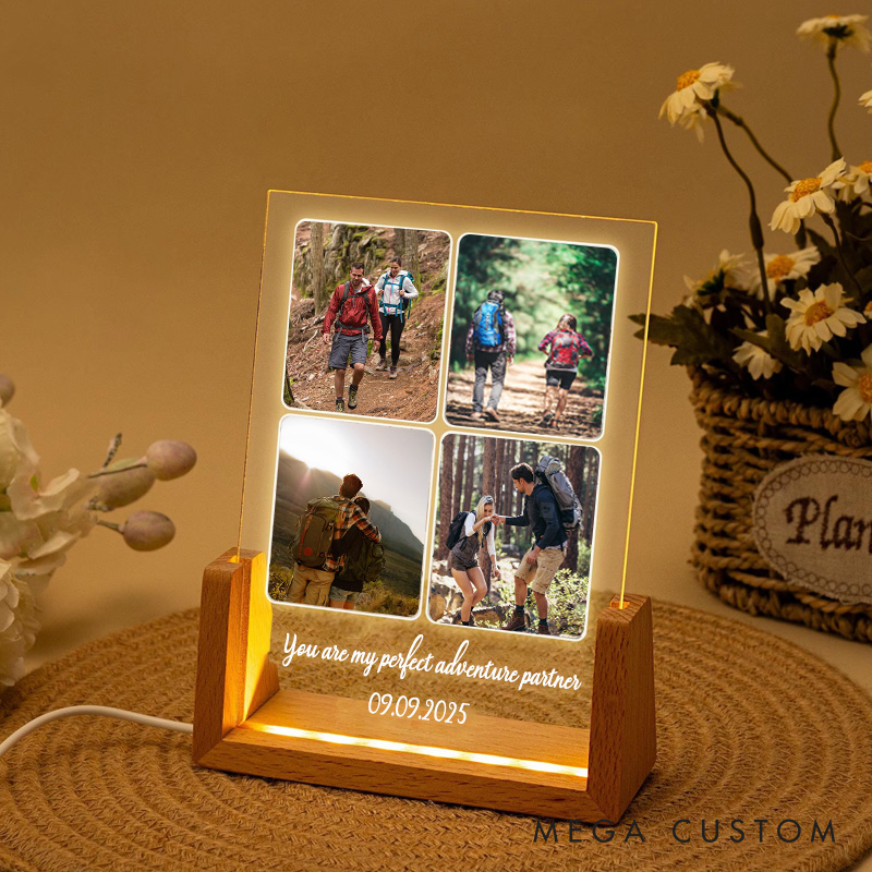 Personalized Photo Collage Night Light Custom Acrylic Lamp Gifts for Outdoor Adventure Couples