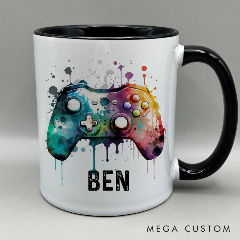 Personalised Gamer Mug Games Controller Mug Paint Splash Paint Drip Mug Rainbow Controller Funny Gaming Gift for Geek