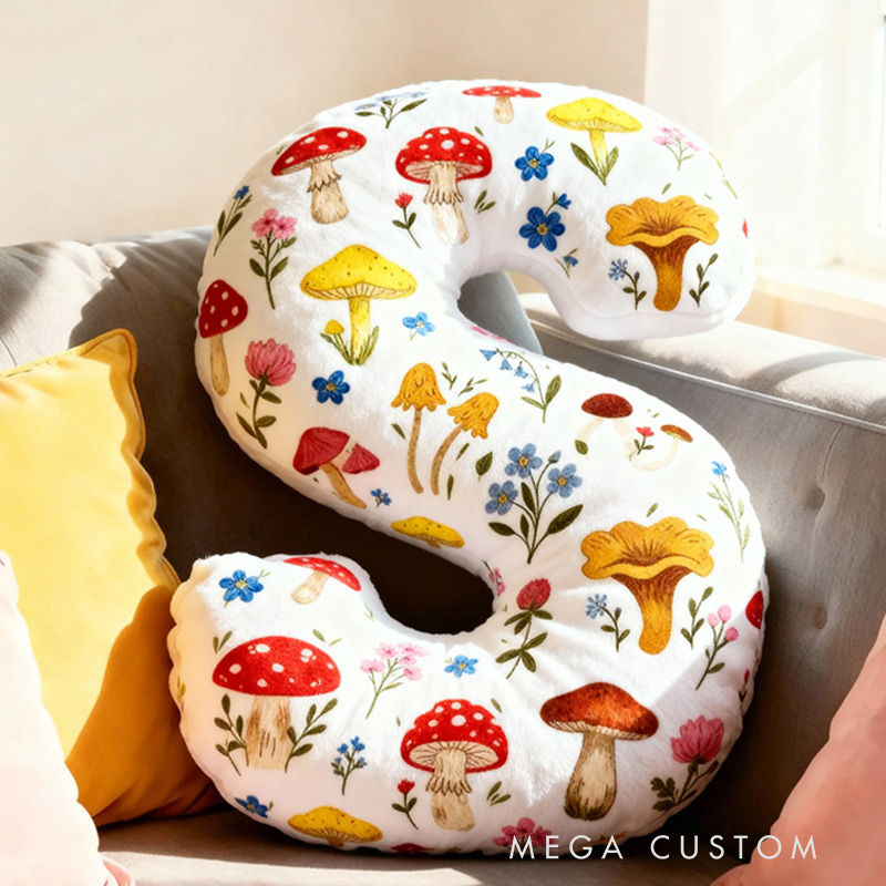 Personalized Cute Letter Pillow Whimsical Mushroom Flower Pillow for Kids Family Gardening Lover Gift