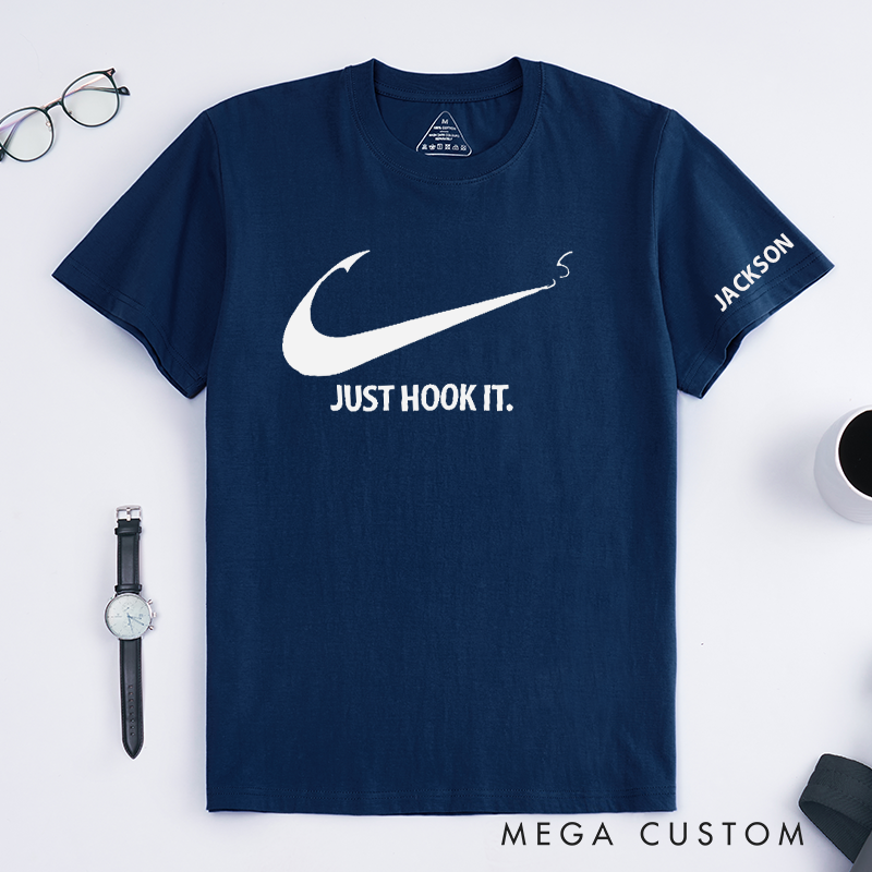 Personalized Just Hook It Fishing T-Shirt Fisherman Gift Christmas Gift T-Shirt Unisex Fishing T-Shirt Fishing Gifts for Men Women Husband Dad Grandpa
