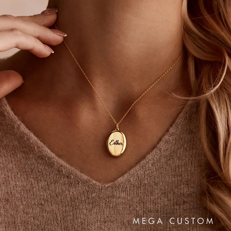 Personalized Oval Locket Necklace with Photo Custom Memorial Jewelry Gold Photo Necklace Sympathy Gift for Loss of Loved One