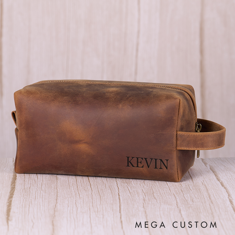 Personalized Men's Leather Toiletry Bag Custom Groomsmen Gifts Groomsman Dopp Kit Gifts Mens Travel Bag Anniversary Gift