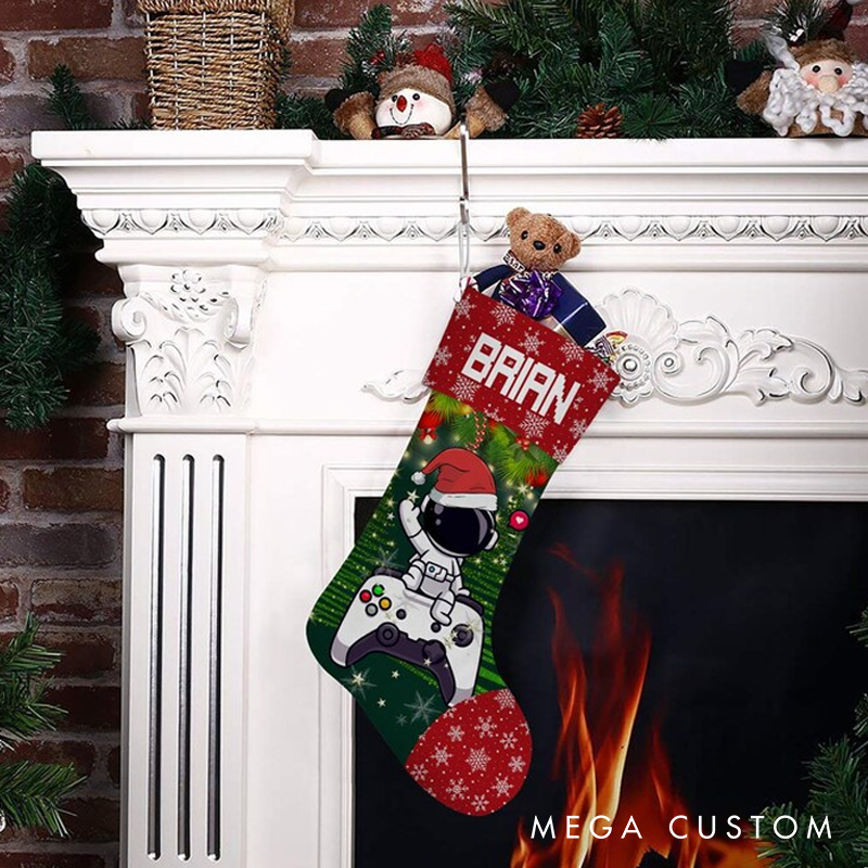 Personalized Custom Gamer Christmas Stocking for Teen Kid Gaming 2 Side Christmas Stocking Video Game Lover Gift Gaming Controller Xmas Gift for Geek Lover