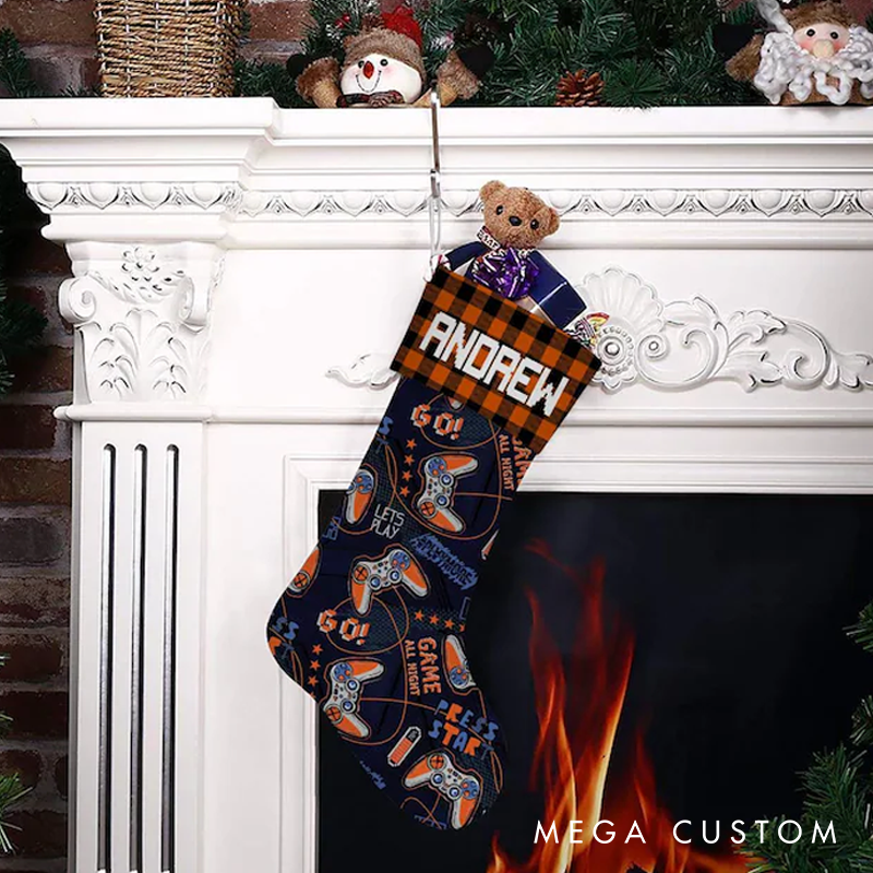 Personalized Gamer Christmas Stocking for Kid Christmas Stocking Video Game Lover Gift Gaming Controller Xmas Gift for Game Lover