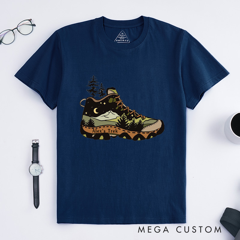 Personalized Hiking Boot T-Shirt Adventure Camping Mountain Backpacking T-Shirt for Nature Travelers Outdoors Lover Gift