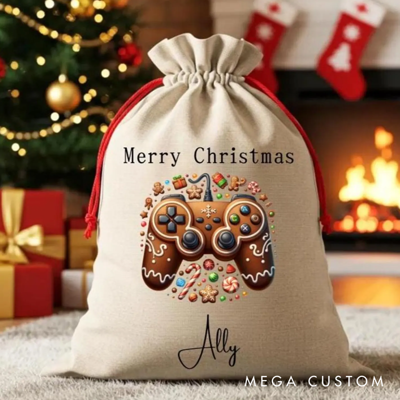Personalised Gamer Christmas Sack for Kid Santa Sack Bundle Gamer Design Sack Xmas Gift for Gamer Lover