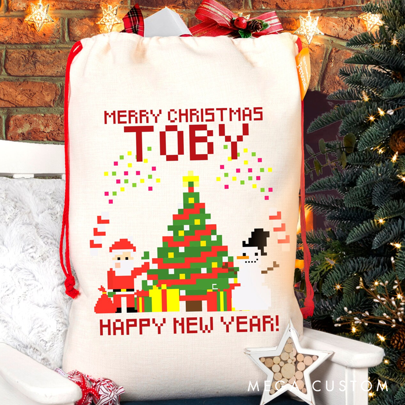 Personalised Christmas Santa Sack Gaming Retro Sack Pixel Christmas Gift Sack Santa Sack for Gamers Kids Christmas Sack