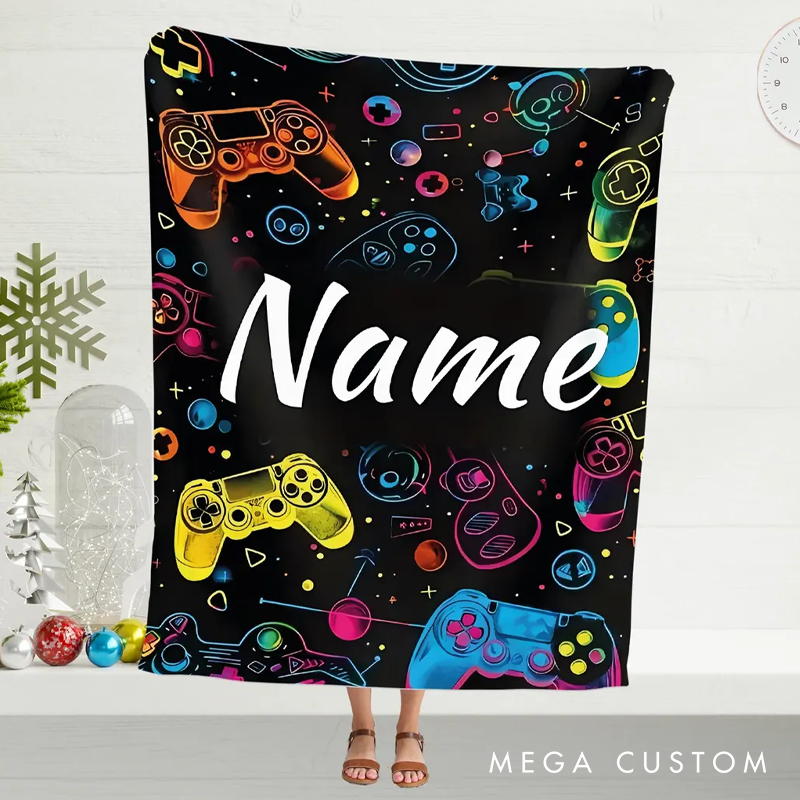 Personalized Gamer Blanket Gaming Room Decor Custom Name Blanket Gift for Gamer Geek Lover