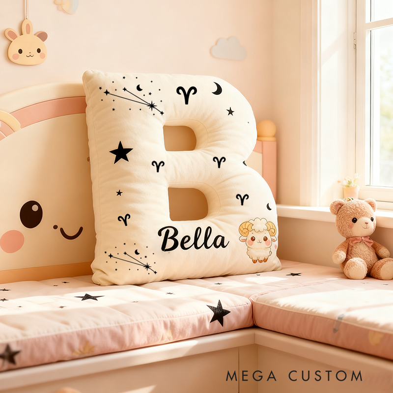 Personalized Zodiac Pillow with Constellations Zodiac Symbols Stars Moons and Cute Ram Design for a Cozy Astrological Touch Graphic 3D Print Pillow