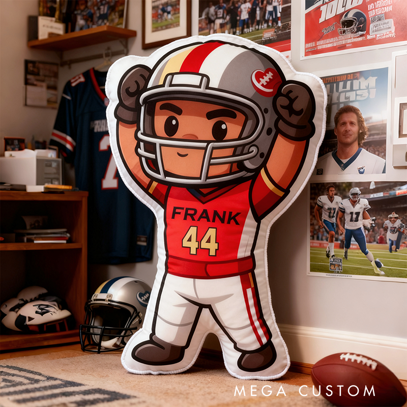 Personalized Football Hero Pillow with Custom Name and Number Design