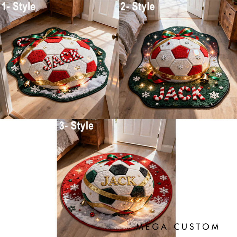 Personalized Soccer Lover’s Holiday Door Mat with Name and Seasonal Decor