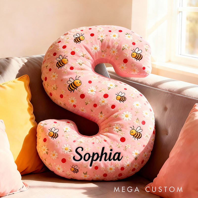 Personalized Letter Pillow with Name Graphic 3D Print Floral Bee Custom Double Sided Pillow Gift for Kids Gardening Lovers Gift