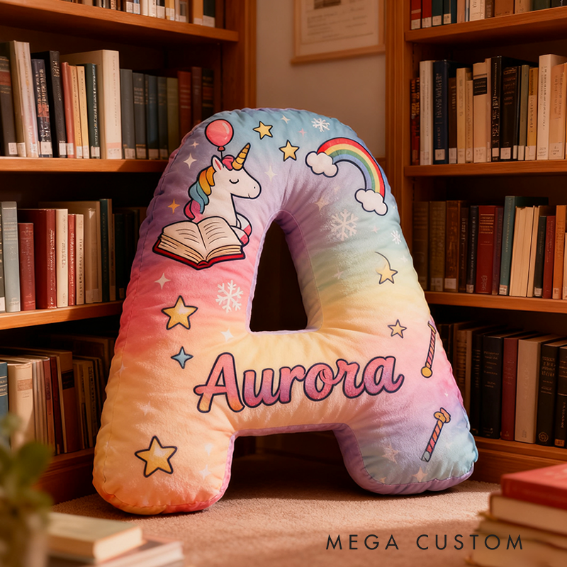 Personalized Gradient Letter Pillow with Unicorn Stars Moon Balloons and Whimsical Fairytale Magic Inspired Graphic 3D Print Pillow Christmas Gift