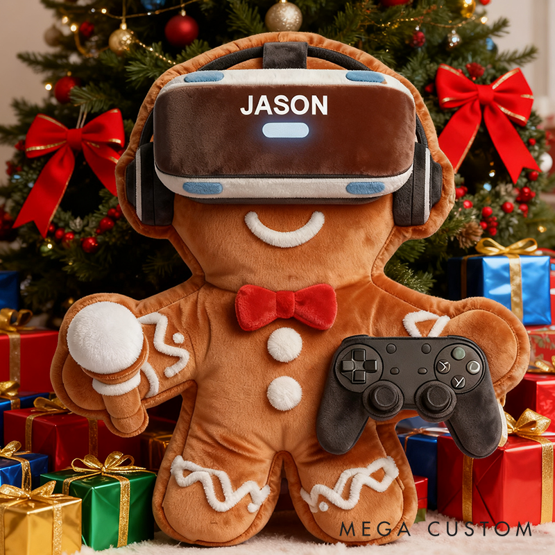 Personalized Gamer Gingerbread Pillow Vr Headset Christmas Gift for Kid Game Lovers