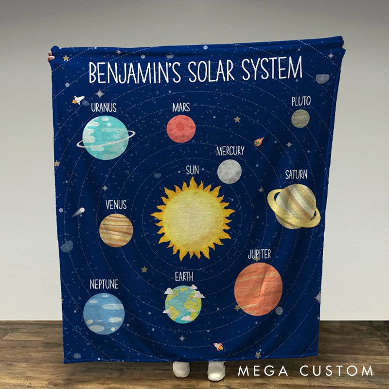 Personalized Solar System Blanket Custom Name Minky Fleece Blanket Kid Planet Blanket